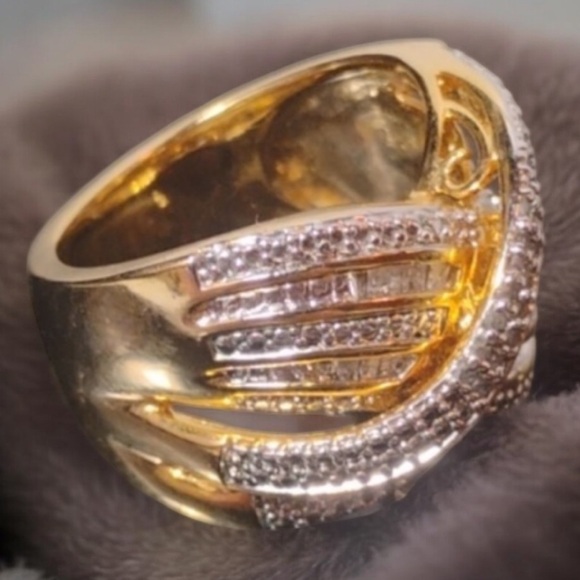 KRN-BR Made Crossover Cocktail Ring Gold With Crystal Accents Size 7 - Picture 5 of 11